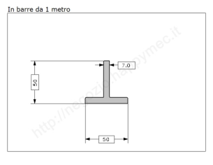 Profilo a T 50x50x7 grezzo in barre da 1 metro in ferro