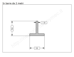 Profilo a T 50x50x7 grezzo in barre da 2 metri in ferro