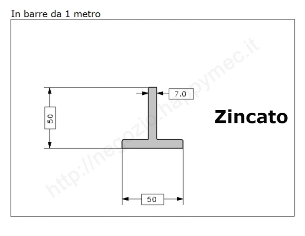 Profilo a T 50x50x7 zincato in barre da 1 metro in ferro