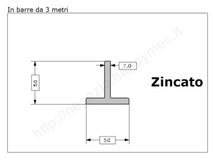 Profilo a T 50x50x7 zincato in barre da 3 metri in ferro