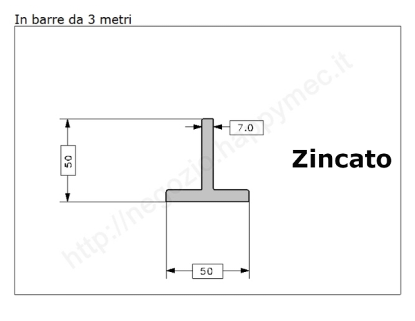 Profilo a T 50x50x7 zincato in barre da 3 metri in ferro