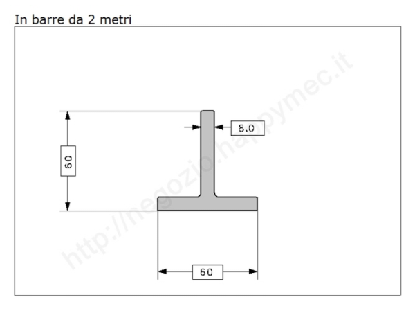 Profilo a T 60x60x8 grezzo in barre da 2 metri in ferro