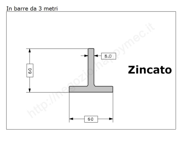 Profilo a T 60x60x8 zincato in barre da 3 metri in ferro