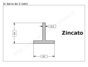 Profilo a T 60x60x8 zincato in barre da 3 metri in ferro