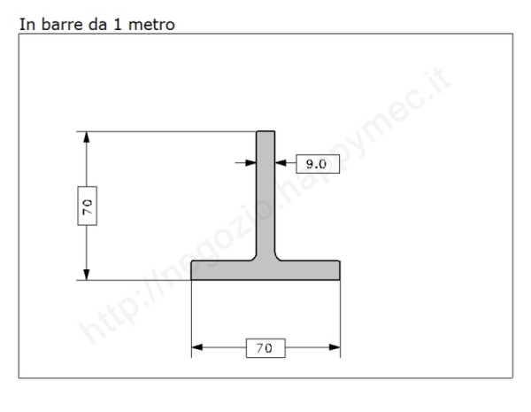 Profilo a T 70x70x9 grezzo in barre da 1 metro in ferro