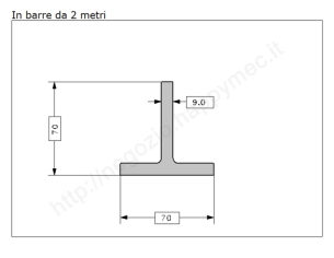 Profilo a T 70x70x9 grezzo in barre da 2 metri in ferro