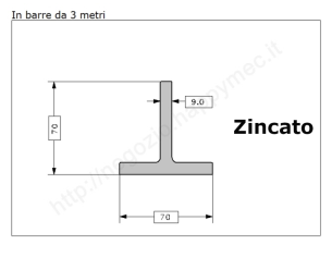 Profilo a T 70x70x9 zincato in barre da 3 metri in ferro