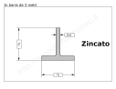 Profilo a T 70x70x9 zincato in barre da 3 metri in ferro
