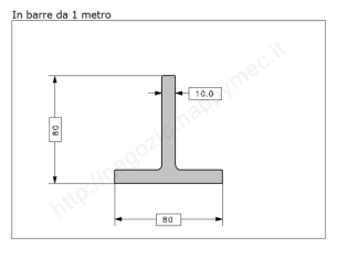 Profilo a T 80x80x10 grezzo in barre da 1 metro in ferro