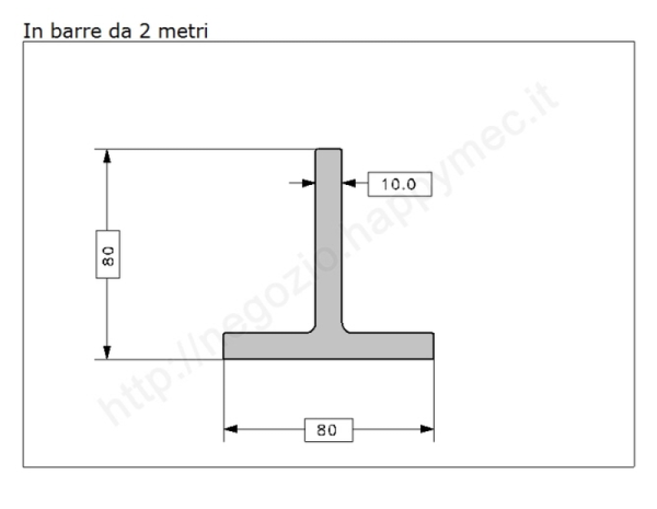 Profilo a T 80x80x10 grezzo in barre da 2 metri in ferro