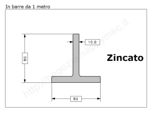 Profilo a T 80x80x10 zincato in barre da 1 metro in ferro