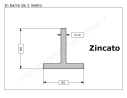 Profilo a T 80x80x10 zincato in barre da 1 metro in ferro