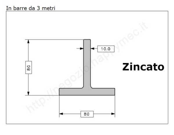Profilo a T 80x80x10 zincato in barre da 3 metri in ferro