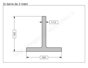 Profilo a T.100x100x11 grezzo in barre da 3 metri in ferro
