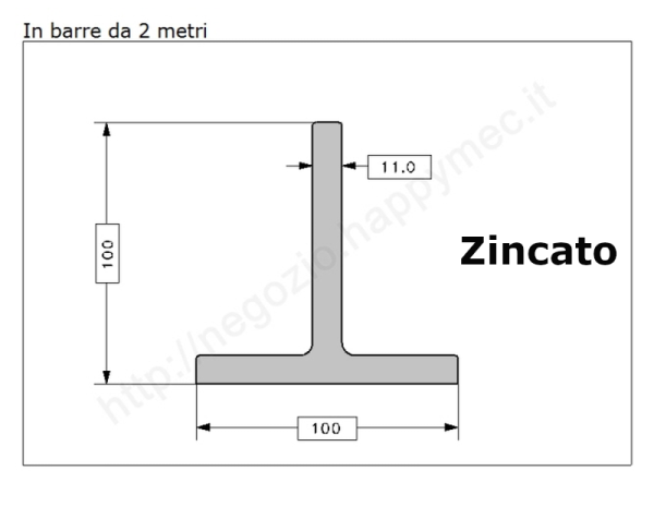 Profilo a T.100x100x11 zincato in barre da 2 metri in ferro