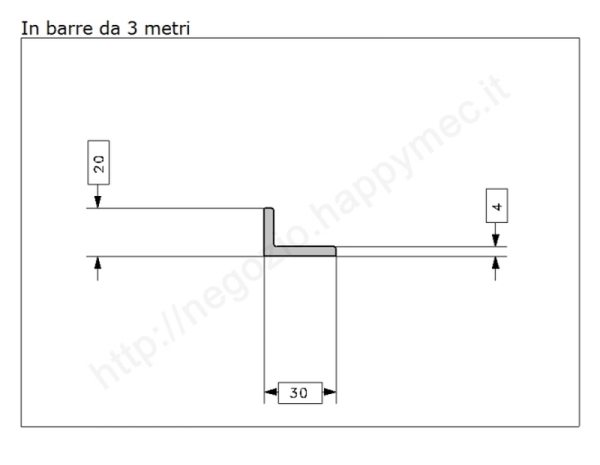 Profilo L grezzo 30x20x4 in barre da 3 metri in ferro