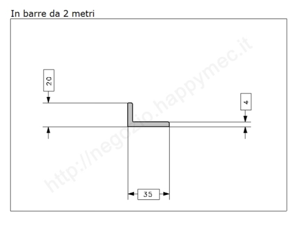 Profilo L grezzo 35x20x4 in barre da 2 metri in ferro