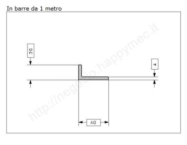 Profilo L grezzo 40x20x4 in barre da 1 metro in ferro