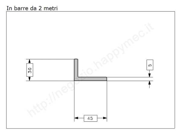 Profilo L grezzo 45x30x5 in barre da 2 metri in ferro