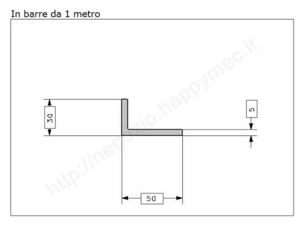 Profilo L grezzo 50x30x5 in barre da 1 metro in ferro