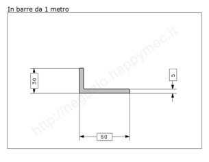 Profilo L grezzo 60x30x5 in barre da 1 metro in ferro