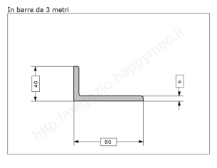Profilo L grezzo 80x40x6 in barre da 3 metri in ferro
