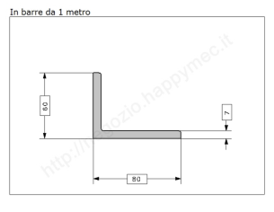 Profilo L grezzo 80x60x7 in barre da 1 metro in ferro