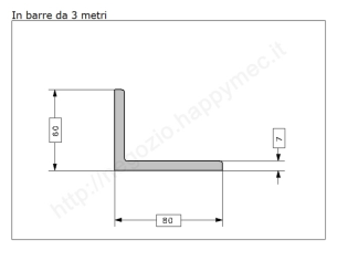 Profilo L grezzo 80x60x7 in barre da 3 metri in ferro