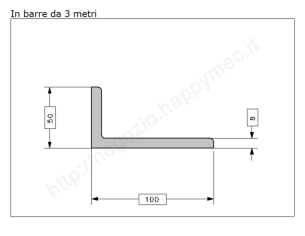 Profilo L grezzo.100x50x8 in barre da 3 metri in ferro