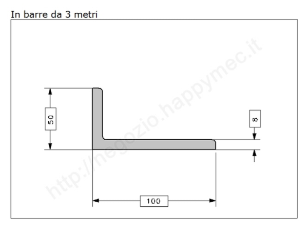 Profilo L grezzo.100x50x8 in barre da 3 metri in ferro