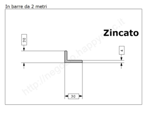 Profilo L zincato 30x20x4 in barre da 2 metri in ferro