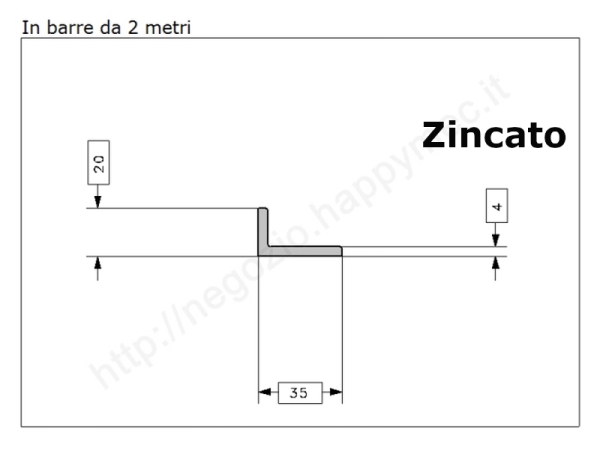 Profilo L zincato 35x20x4 in barre da 2 metri in ferro