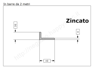 Profilo L zincato 40x20x4 in barre da 2 metri in ferro