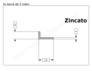 Profilo L zincato 40x20x4 in barre da 3 metri in ferro