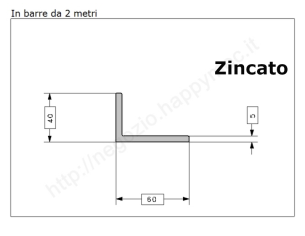 Profilo L zincato 60x40x5 in barre da 2 metri in ferro