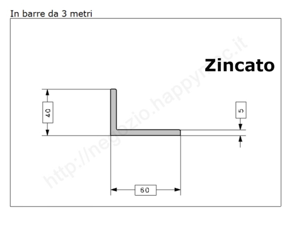 Profilo L zincato 60x40x5 in barre da 3 metri in ferro
