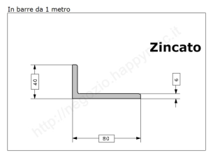 Profilo L zincato 80x40x6 in barre da 1 metro in ferro