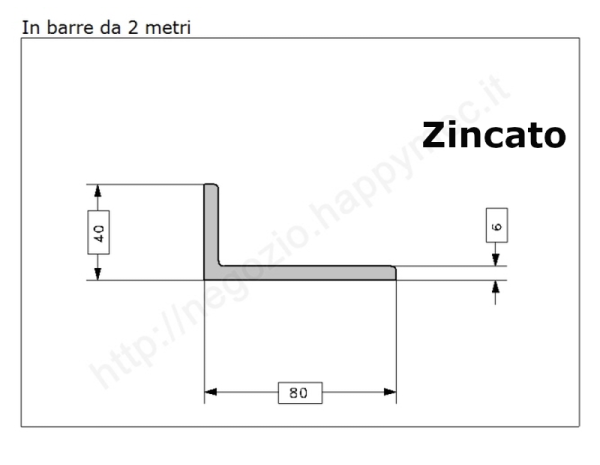 Profilo L zincato 80x40x6 in barre da 2 metri in ferro