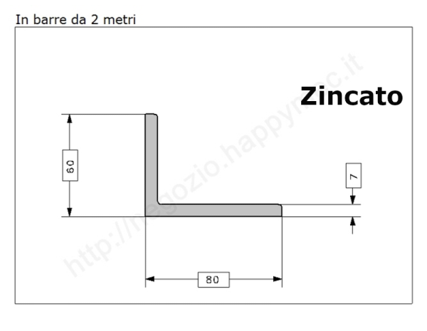 Profilo L zincato 80x60x7 in barre da 2 metri in ferro