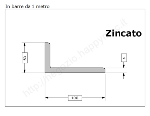 Profilo L zincato.100x50x8 in barre da 1 metro in ferro