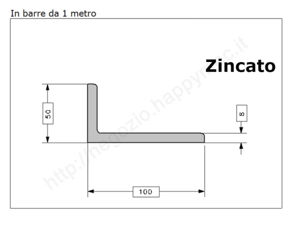 Profilo L zincato.100x50x8 in barre da 1 metro in ferro