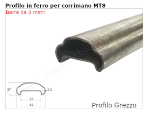 Profilo per corrimano MT8 grezzo in barre da 3 metri in ferro