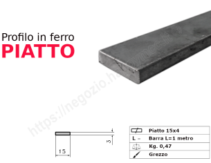 Profilo piatto grezzo 15x 4 in barre da 1 metro in ferro