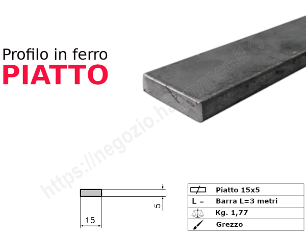Profilo piatto grezzo 15x 5 in barre da 3 metri in ferro