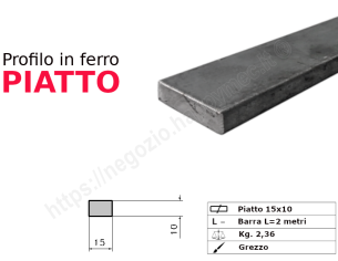 Profilo piatto grezzo 15x10 in barre da 2 metri in ferro
