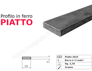 Profilo piatto grezzo 20x 5 in barre da 3 metri in ferro