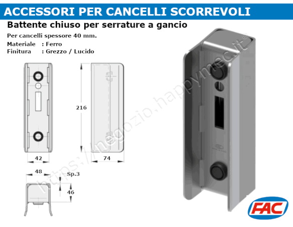Battente chiuso per serrature a gancio, Q.40 VA4202.040