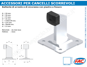 Battente d'arresto grande H.121 inox a fissare - accessori
