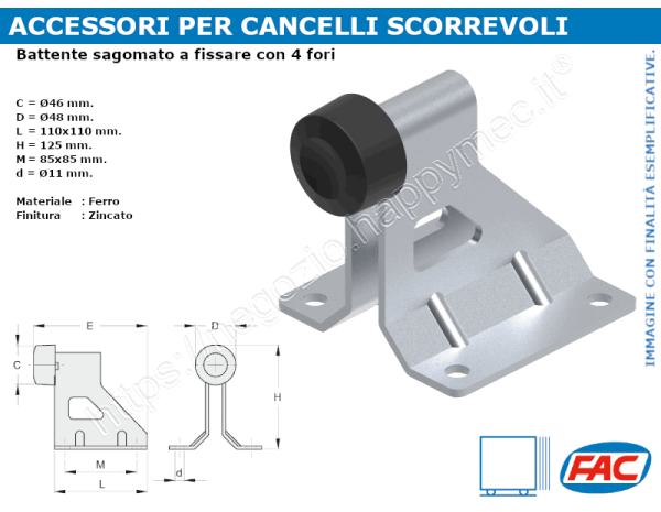 Battente d'arresto H.125 sagomato zn.a fissare - accessori
