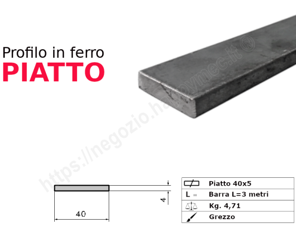 Profilo piatto grezzo 40x 5 in barre da 3 metri in ferro